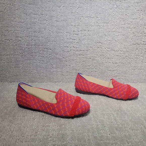 Rothy's The Loafer Girls Size US 1 Red Pomegranate Grid Round Toe Slip on Shoes - Picture 4 of 10